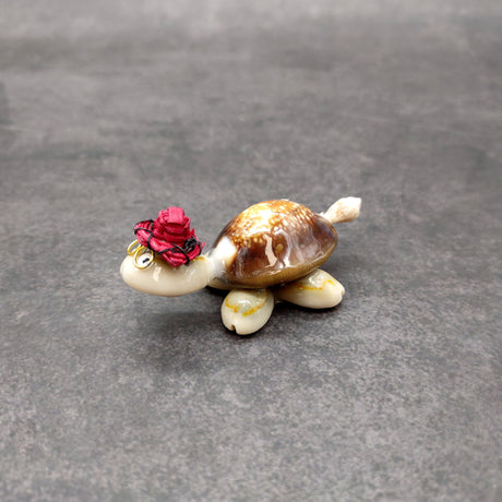 Cowrie Shell Sea Turtle Figurines Red Hat (3 figures approx. 2+ inches) Cute Cowrie Seashell Sea Turtles for gifts decor & display!