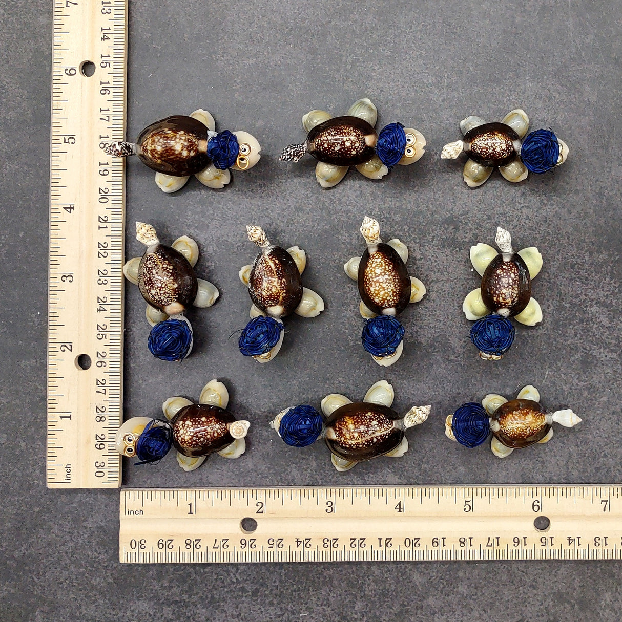 Cowrie Shell Sea Turtle Figurines Dark Blue Hat (3 figures approx. 2+ inches) Cute Cowrie Seashell Sea Turtles for gifts decor & display!