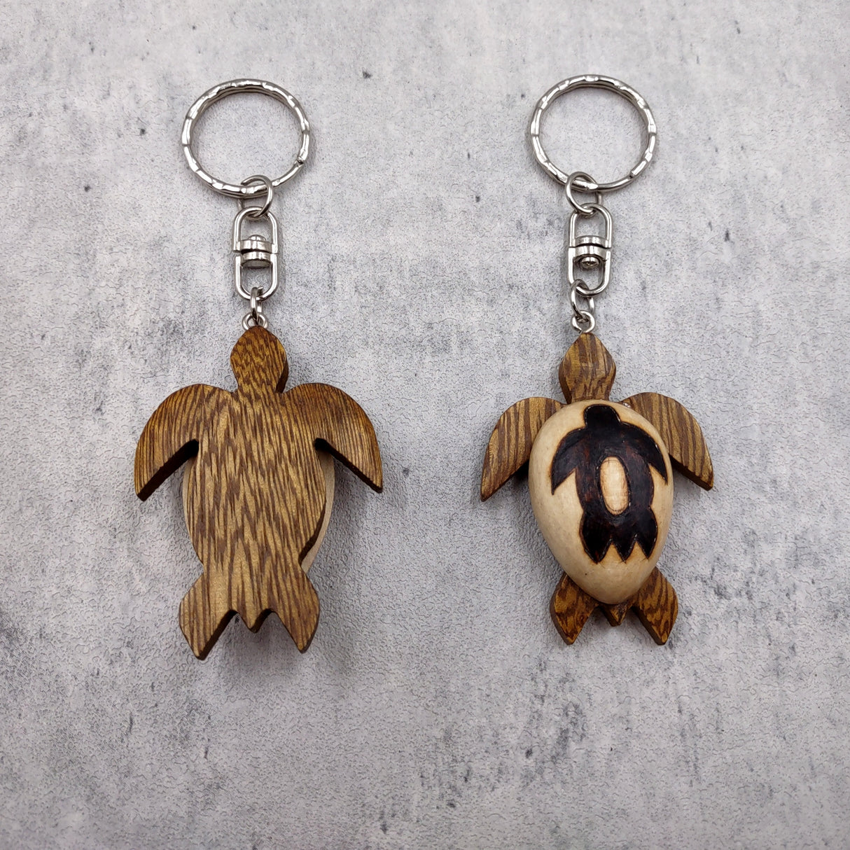 Stylized Woodburned Sea Turtle Keychain (1 keychain approx. 4+ inches) Burnt Wooden Sea Turtle Key Fob for gifting or decorative charm!