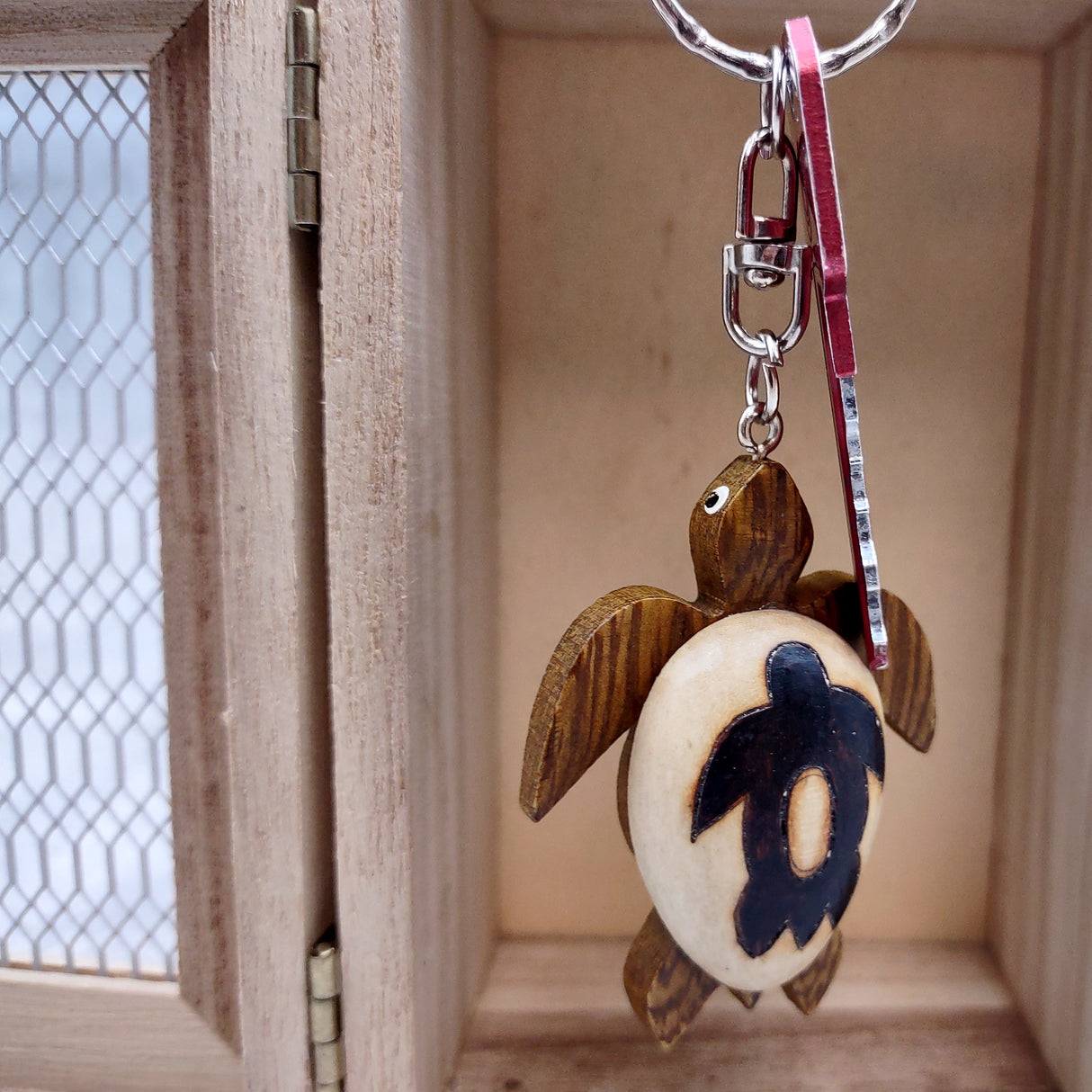 Stylized Woodburned Sea Turtle Keychain (1 keychain approx. 4+ inches) Burnt Wooden Sea Turtle Key Fob for gifting or decorative charm!