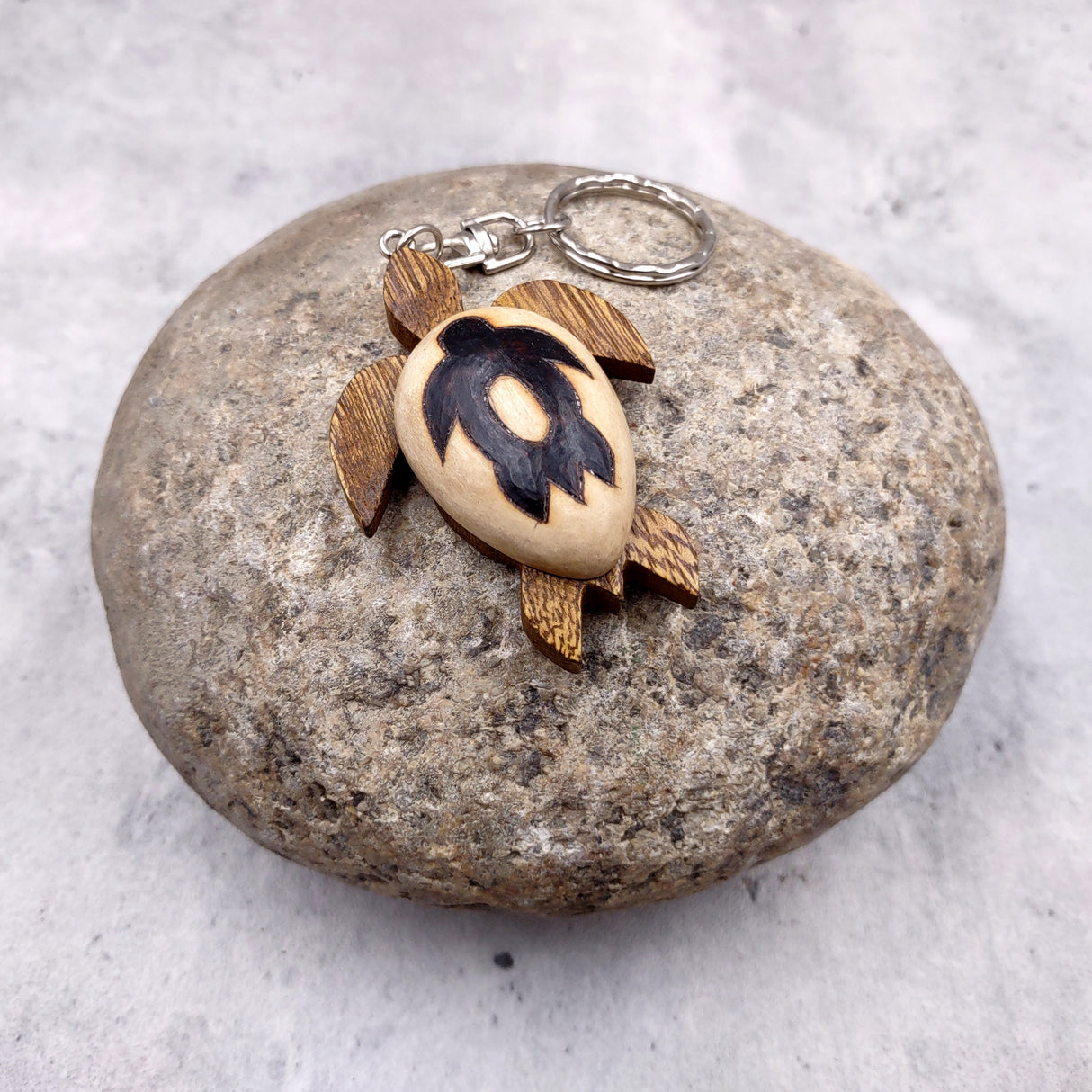 Stylized Woodburned Sea Turtle Keychain (1 keychain approx. 4+ inches) Burnt Wooden Sea Turtle Key Fob for gifting or decorative charm!