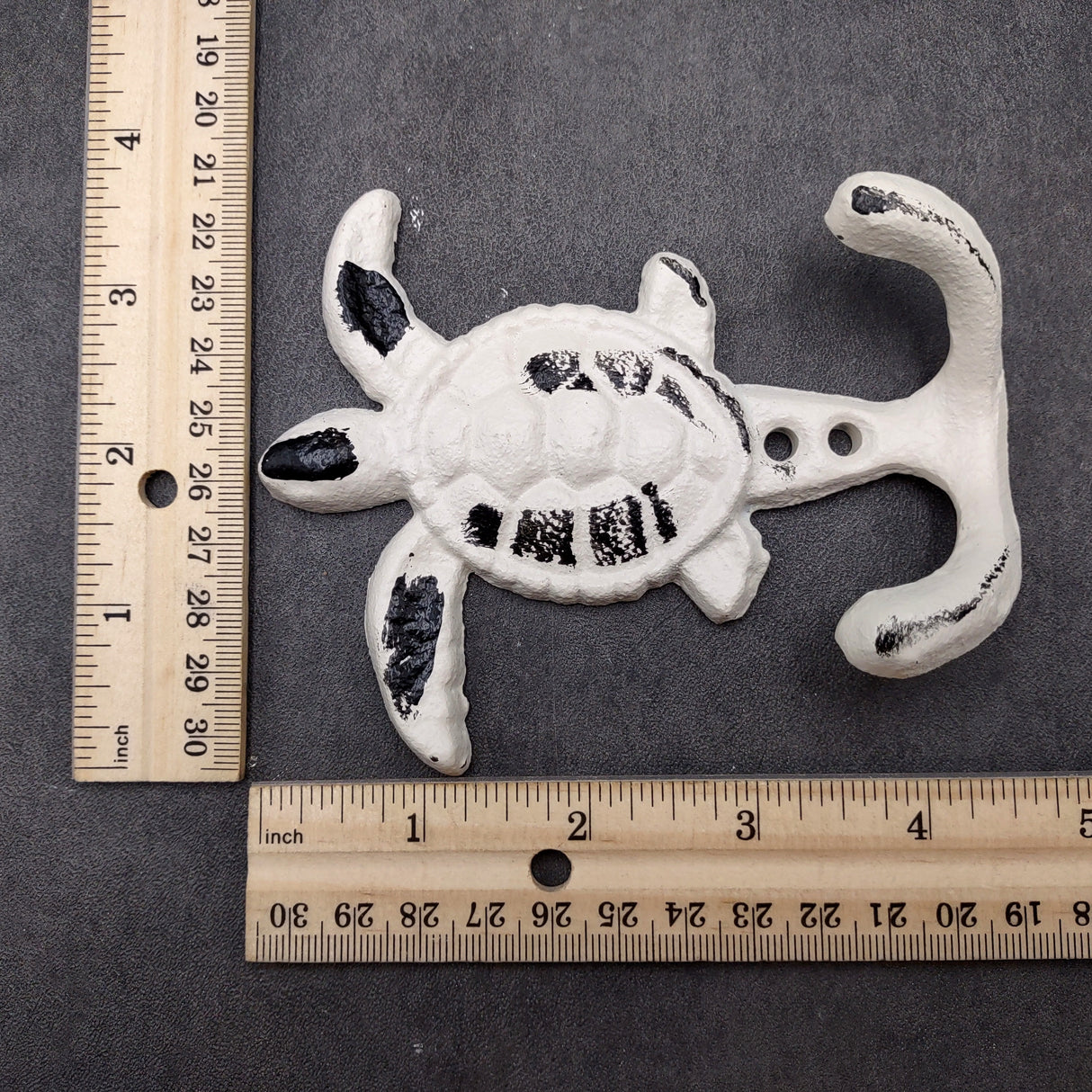 Cast Iron Sea Turtle Wall Hooks White Distressed (1 metal hook approx. 4.75+ inches) White Sea Turtle Double Wall Hook for coastal decor!