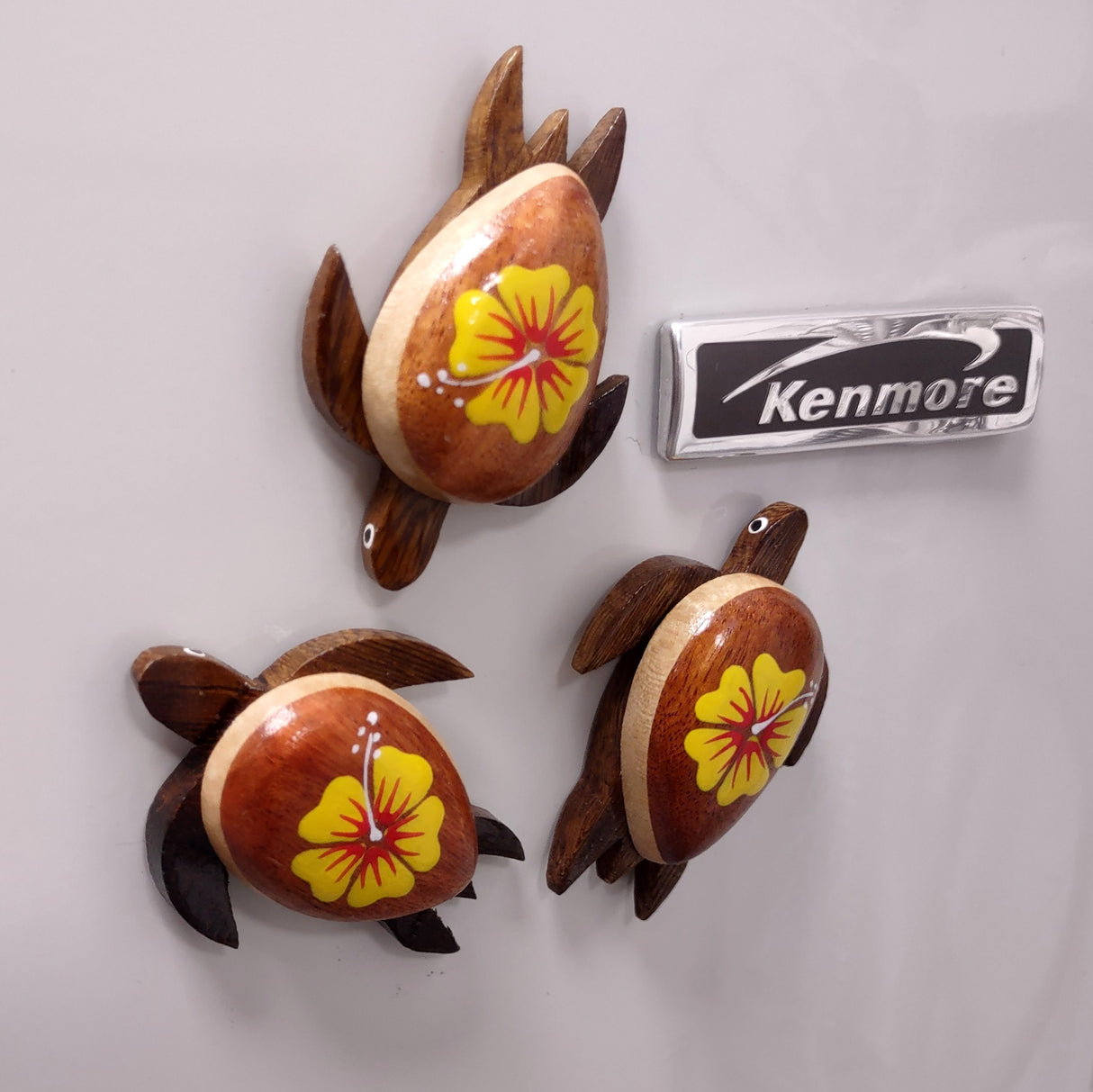 Wooden Sea Turtle Magnet Yellow Hibiscus Flower (1 magnet approx. 2+ inches) Wood Sea Turtle Magnet gift for fridges cabinets doors!