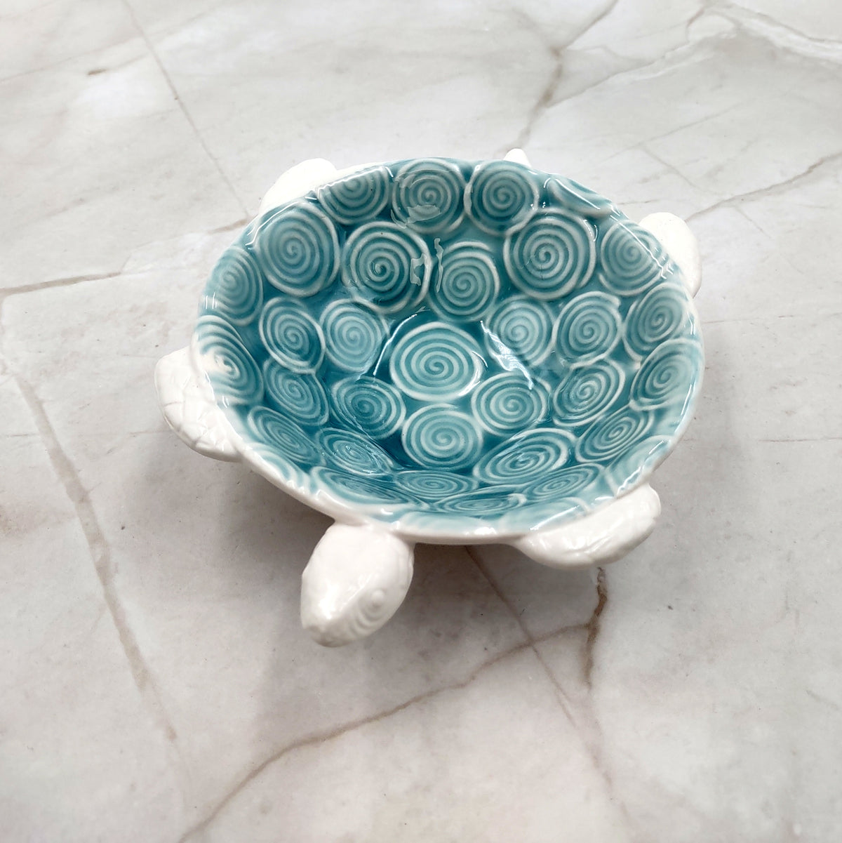 Sea Turtle Light Blue White Bowl (1 dish approx. 5.5+ inches) Blue White Sea Turtle Ceramic Dish for gifting jewelry trinkets & candy!