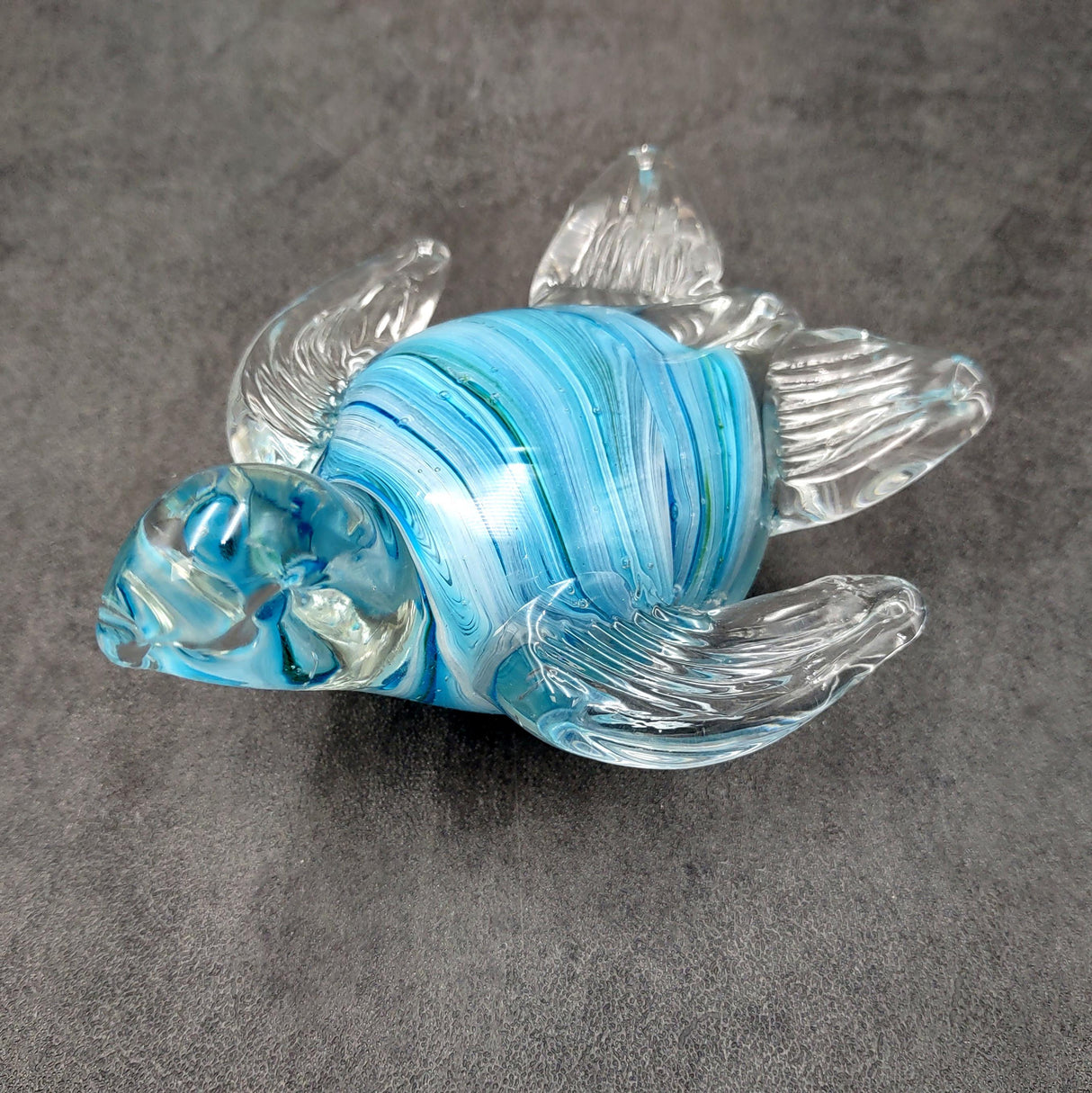 Aqua Blue Swirl Glass Sea Turtle Figurine (1 figure approx. 4.5 inches long) Aqua Blue Glass Sea Turtle for coastal home decor & collecting!