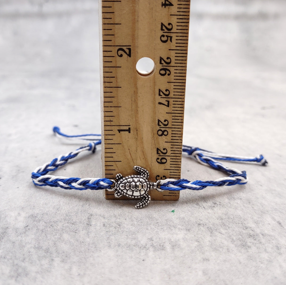 Sea Turtle Bracelet Braided Cord Navy Blue White (approx. 5-7+ inches AROUND) Navy Royal Blue White Knit String Sea Turtle Bracelet to gift!