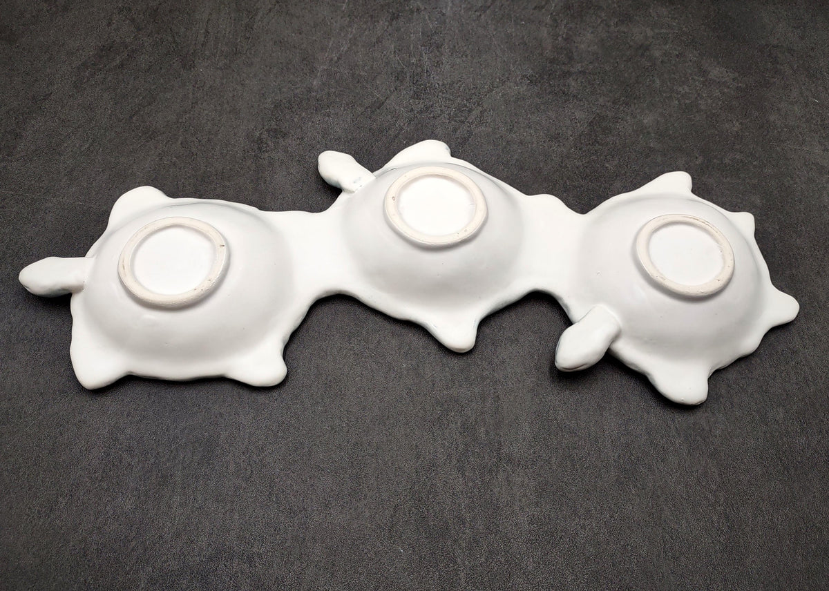 Sea Turtle Light Blue Connected Trio Plate (1 dish approx. 13.5+ inches wide) Light Aqua Sea Turtle Ceramic Dish for coastal table charm!