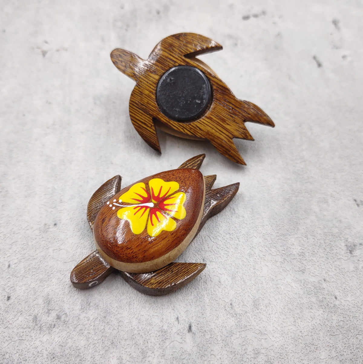 Wooden Sea Turtle Magnet Yellow Hibiscus Flower (1 magnet approx. 2+ inches) Wood Sea Turtle Magnet gift for fridges cabinets doors!
