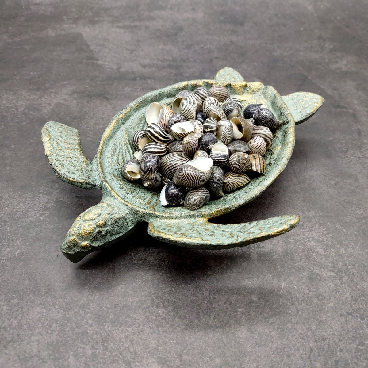 Cast Iron Sea Turtle Green Metal Dish (1 bowl approx. 7+ inches) Green Metal Sea Turtle Dish for jewelry trinkets & home décor!