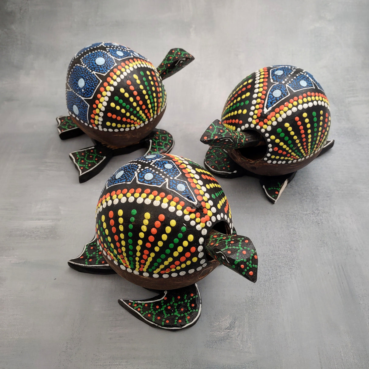Painted Coconut Sea Turtle Bobblehead Handmade Blue Dot (1 sea turtle approx. 6.5 inches) Painted Coconut Sea Turtle Figure for home décor!