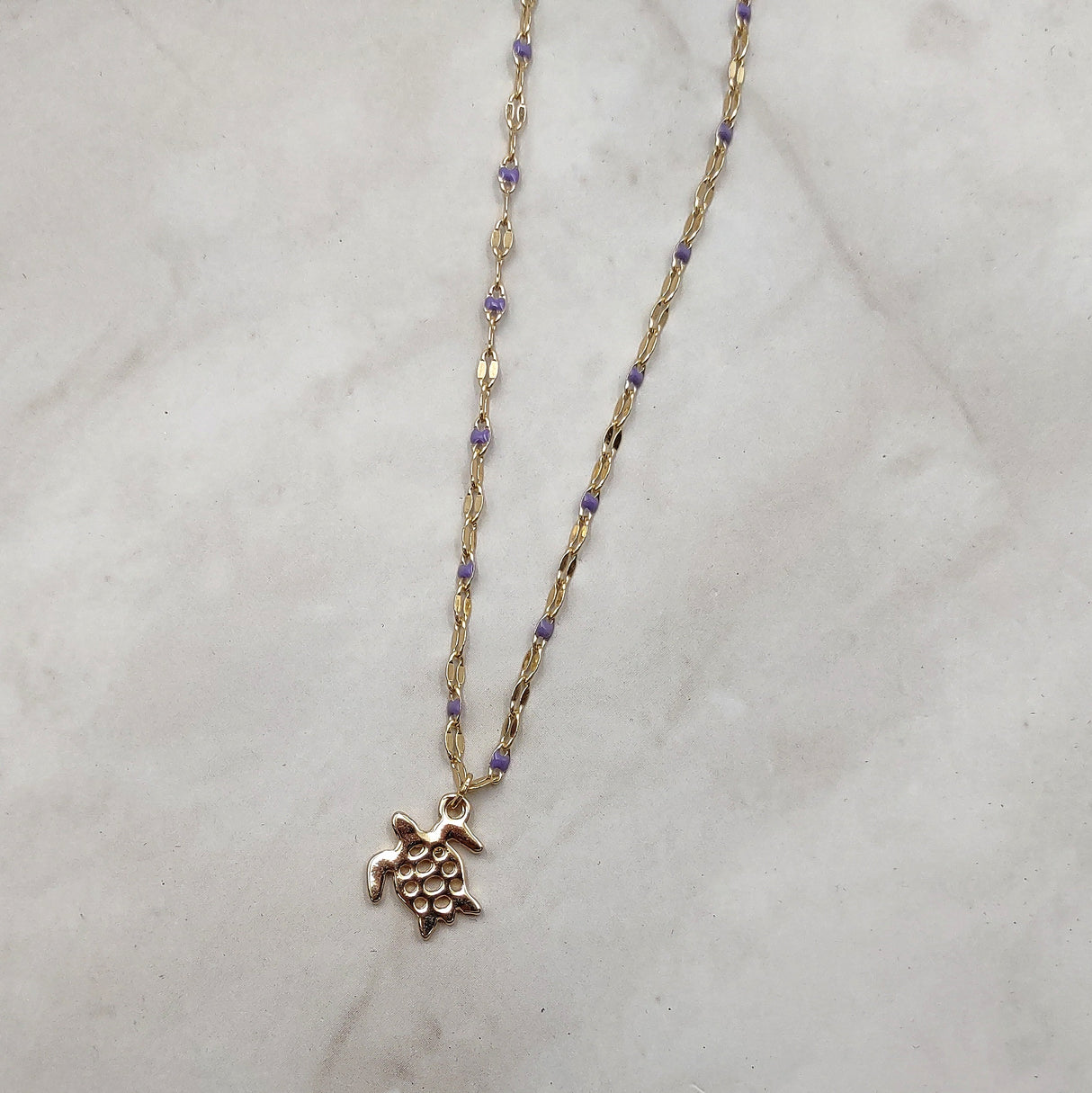 Sea Turtle Necklace Purple Gold Color (1 necklace approx. 16+ inches AROUND) Elegant Gold Tone Violet Sea Turtle charm necklace gift!