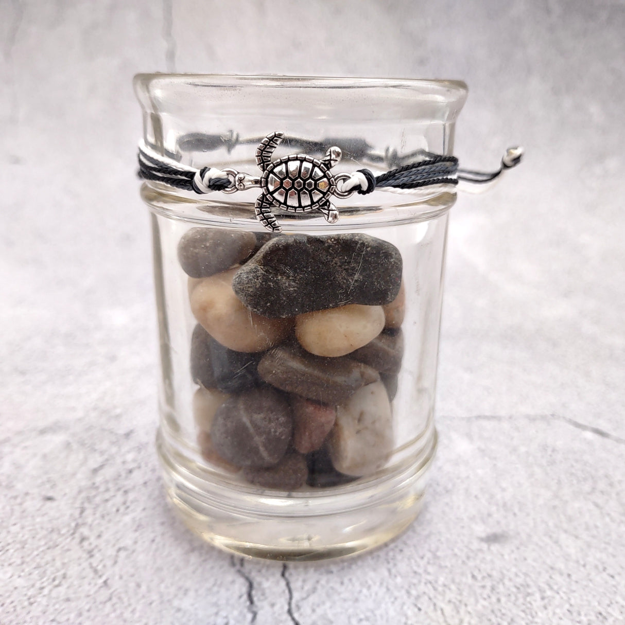 Sea Turtle Charm Bracelet Black Grey White Cord (approx. 5-7+ inches AROUND) Black Grey Sea Turtle String Bracelet Jewelry for gifting!