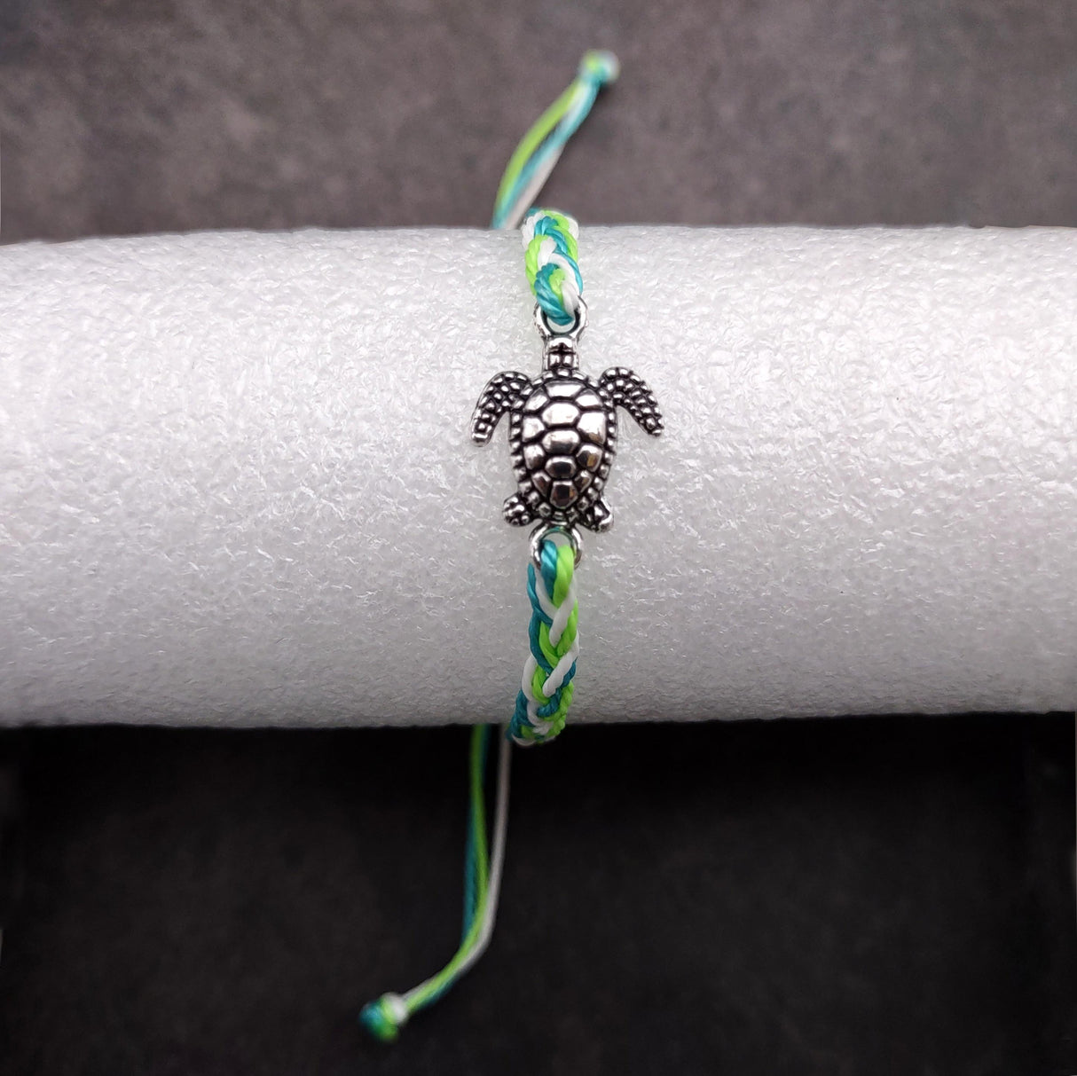 Sea Turtle Bracelet Braided Cord Teal Lime Green White (approx. 5-7+ inches AROUND) Aqua Green White String Sea Turtle Bracelet to gift!