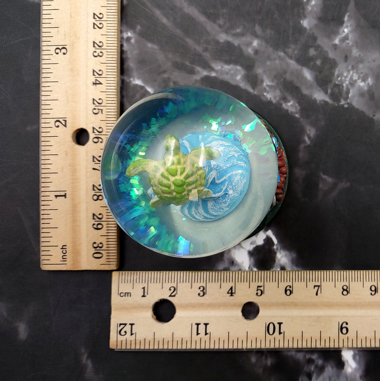 Small Sea Turtle Water Globe with Dolphin and Coral Base (1 globe approx. 2.75 inches tall) Cute Sea Turtle Water Globe for gifts & decor!