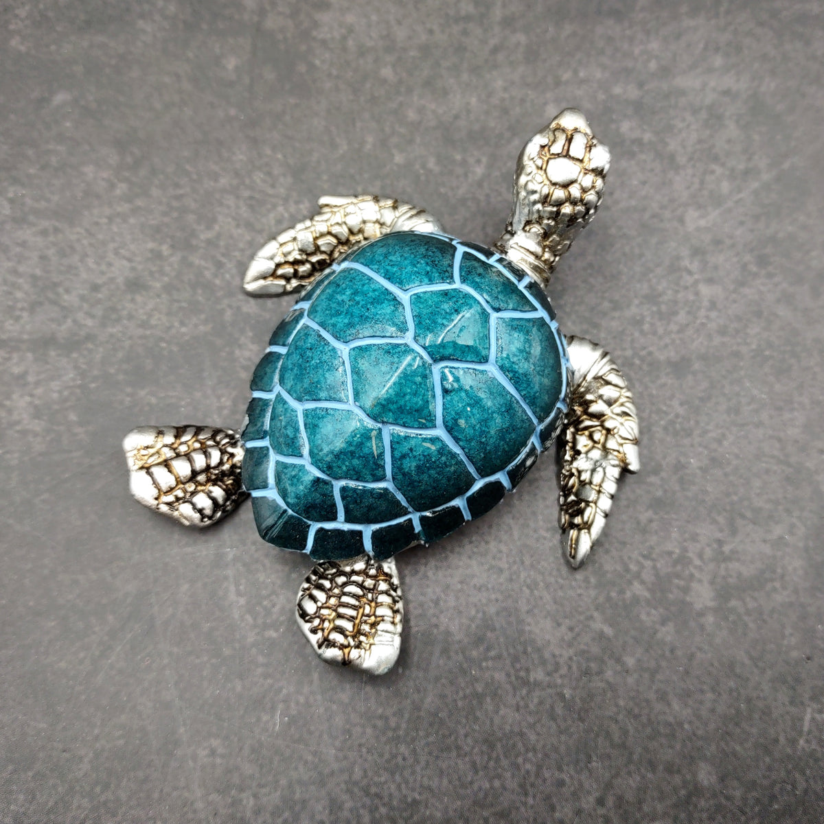 Silver Blue Sea Turtle Resin Painted Figurine (1 turtle approx. 3+ inches) Resin Silver Blue Sea Turtle Figure for gifting décor & display!