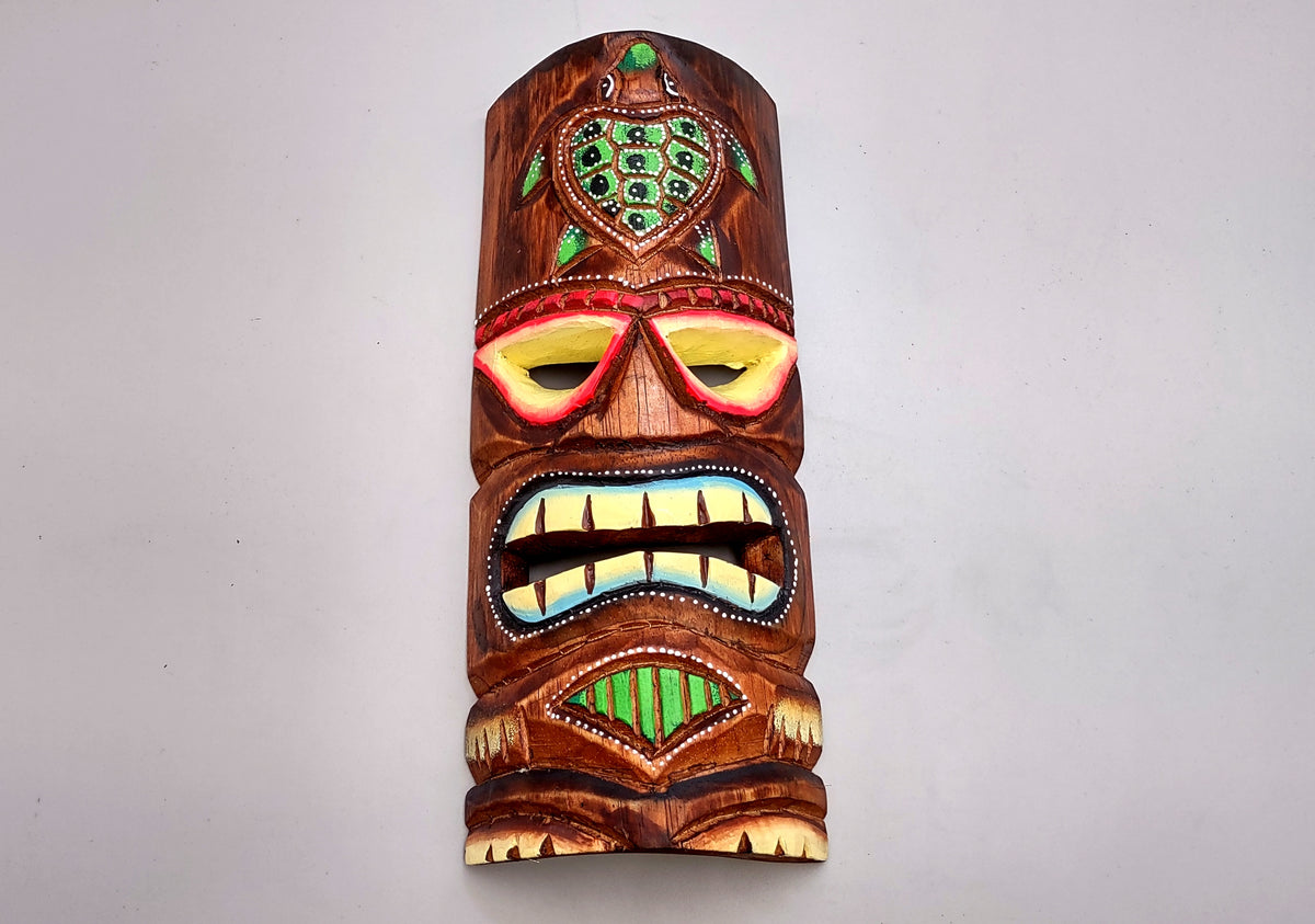 Tropical Tiki Mask Face Large Painted Wooden Turtle (1 mask approx. 12 inches tall) Colorful Painted Tiki Mask to hang in a seaside home!