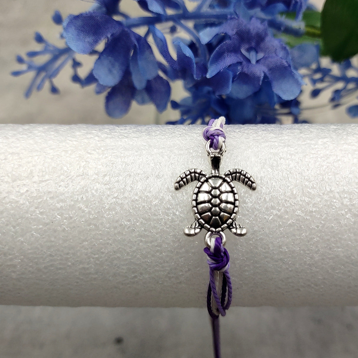 Sea Turtle Charm Bracelet Lavender Purple White Cord (approx. 5-7+ inches AROUND) Purple Sea Turtle String Bracelet Jewelry for gifting!