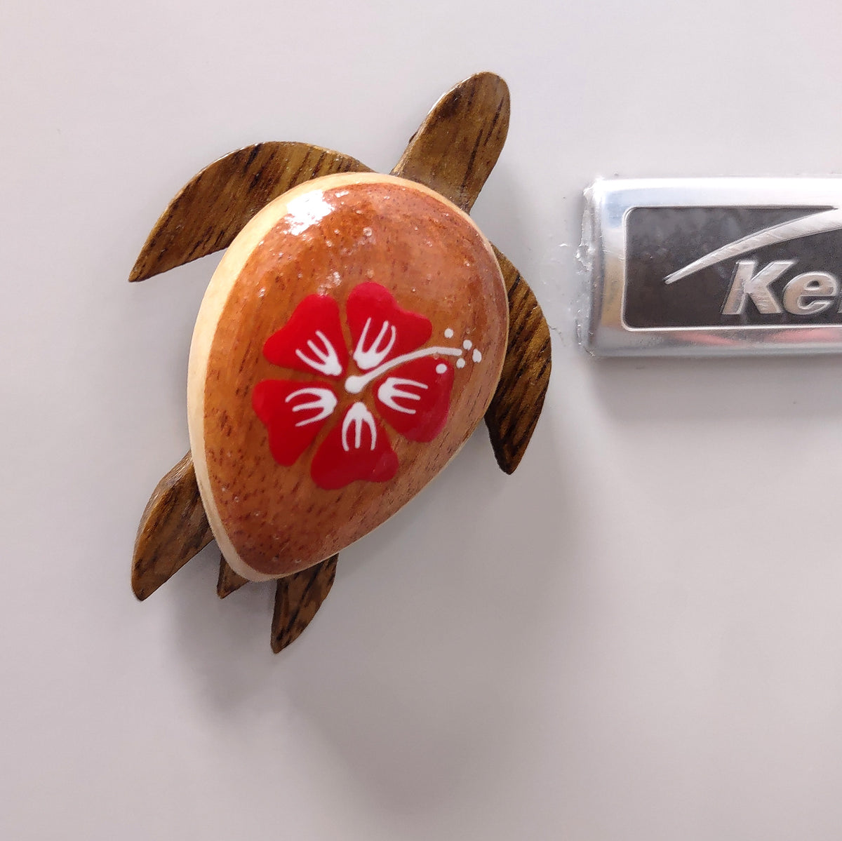 Wooden Sea Turtle Magnet Red Hibiscus Flower (1 magnet approx. 2+ inches) Wood Sea Turtle Magnet gift for fridges cabinets doors!