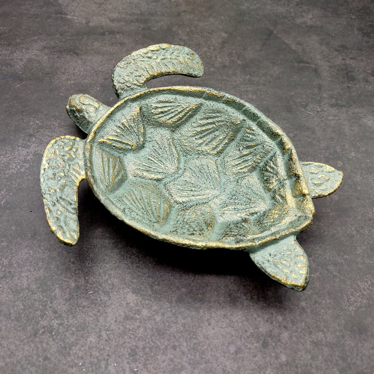 Cast Iron Sea Turtle Green Metal Dish (1 bowl approx. 7+ inches) Green Metal Sea Turtle Dish for jewelry trinkets & home décor!