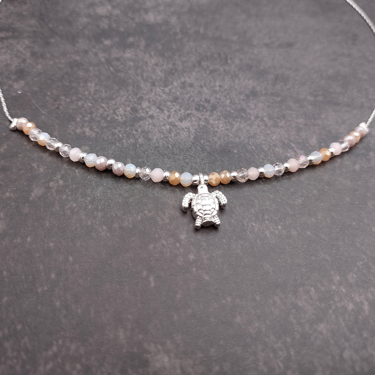Sea Turtle Charm Necklace Pink Purple Orange Beads Silver Color (approx. 14+ inches AROUND) Sea Turtle Necklace Jewelry for seaside wear!