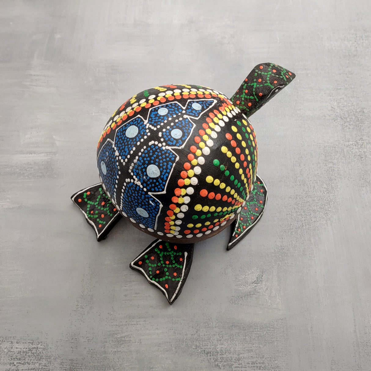 Painted Coconut Sea Turtle Bobblehead Handmade Blue Dot (1 sea turtle approx. 6.5 inches) Painted Coconut Sea Turtle Figure for home décor!