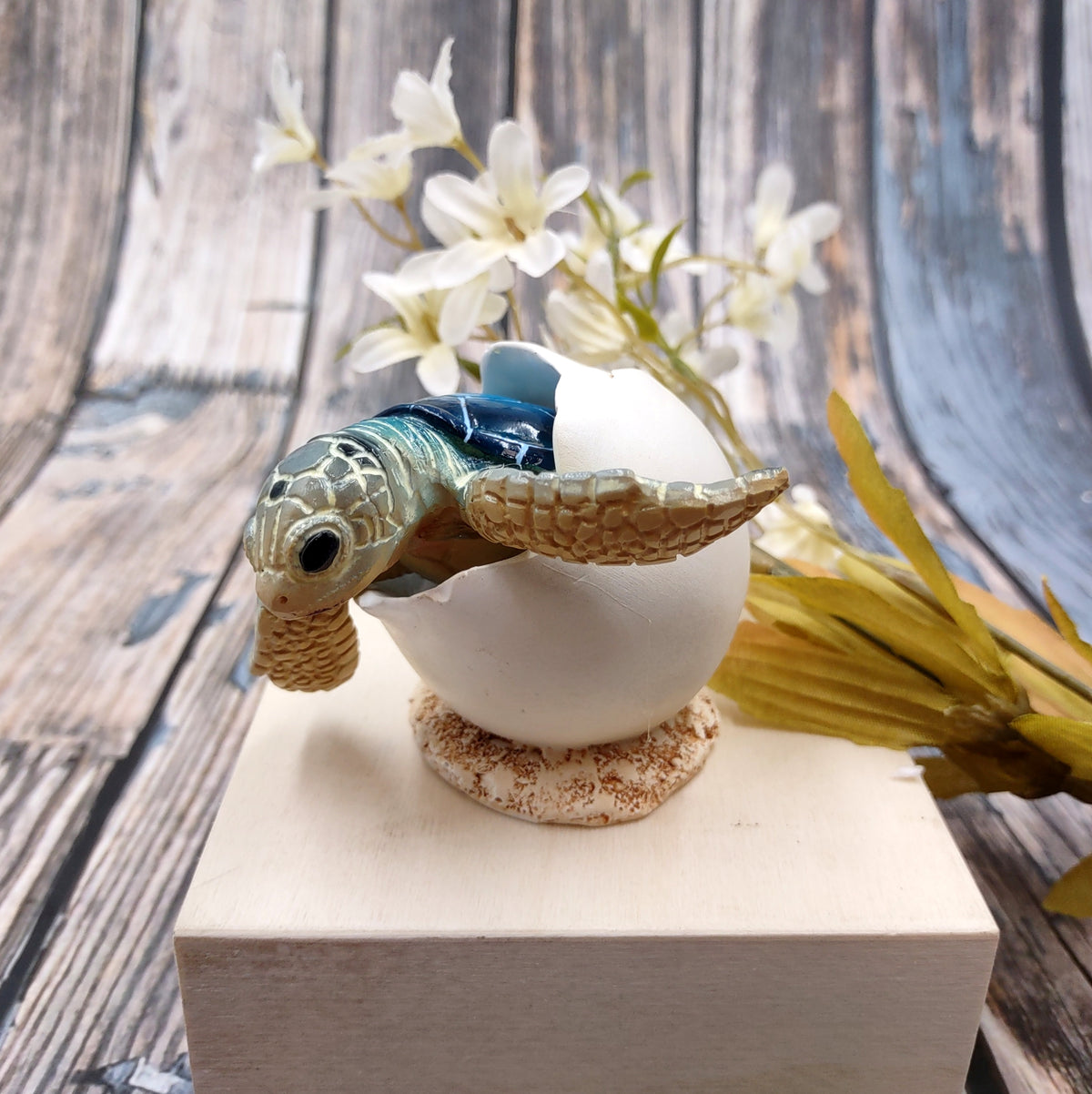 Blue Baby Sea Turtle Hatching Figure (1 turtle approx. 3+ inches) Blue Painted Resin Baby Turtle Egg Figure for coastal home décor!