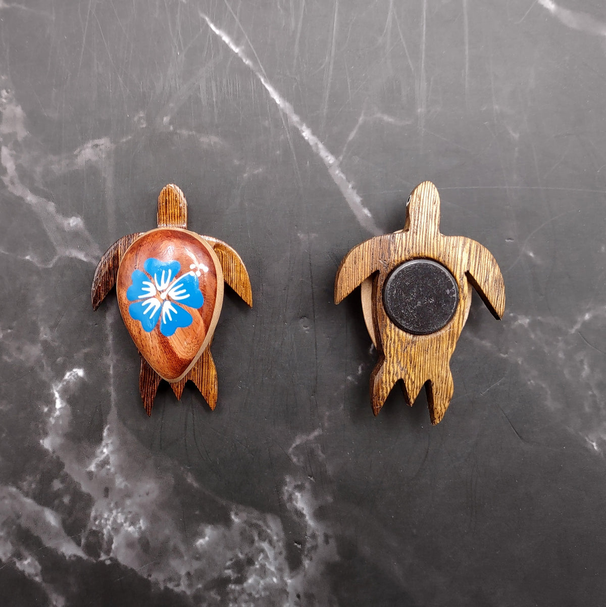 Wooden Sea Turtle Magnet Blue Hibiscus Flower (1 magnet approx. 2+ inches) Wood Sea Turtle Magnet gift for fridges cabinets doors!