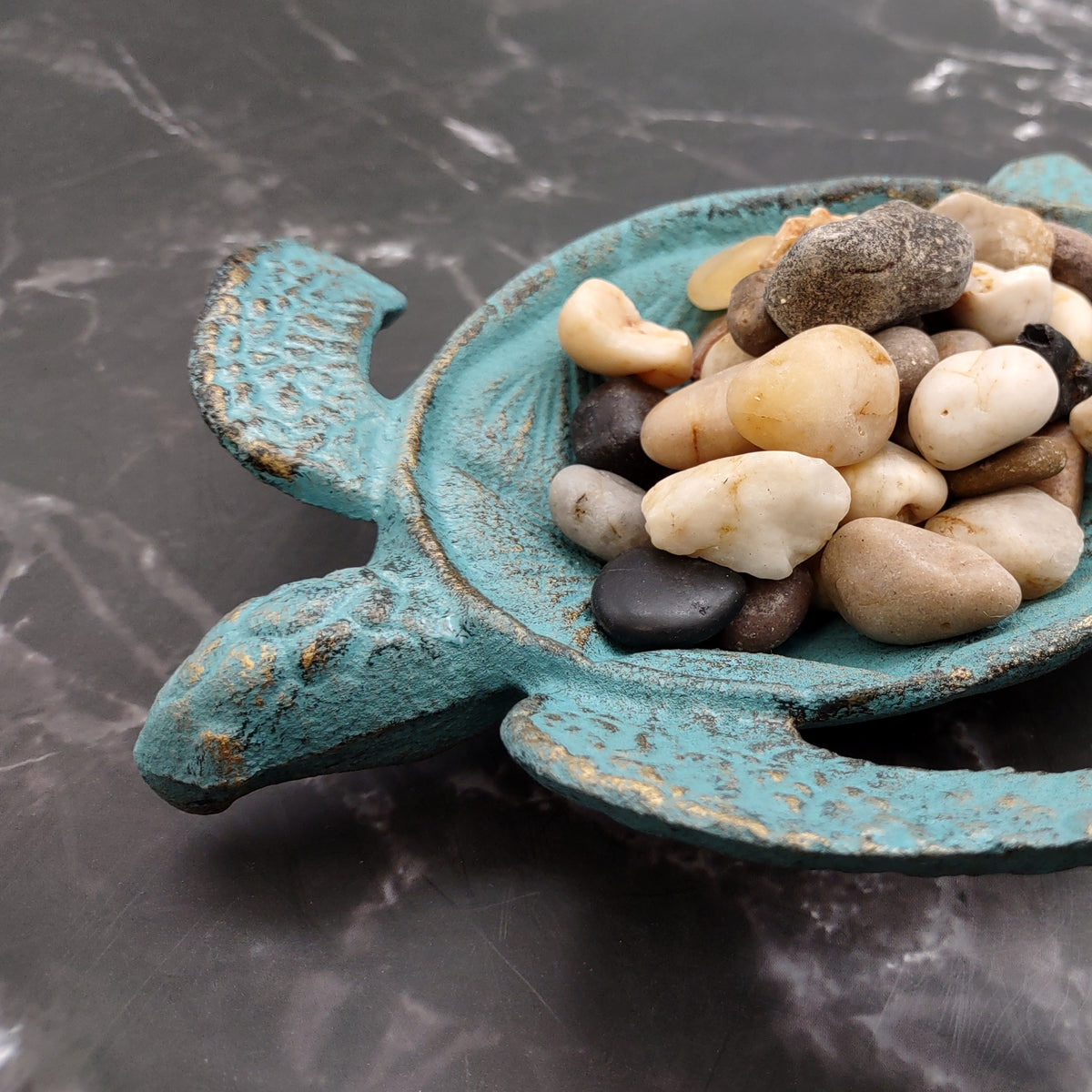 Cast Iron Sea Turtle Green Metal Dish (1 dish approx. 7+ inches wide) Green Metal Sea Turtle Plate adds coastal charm to kitchen & home!
