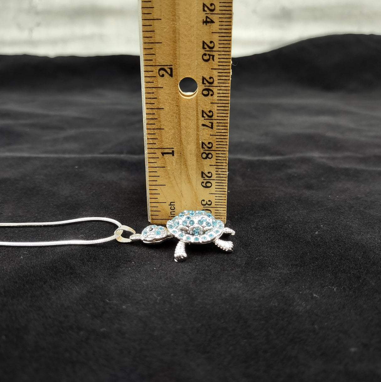 Aqua Rhinestone Sea Turtle Pendant Necklace (approx. 16+ inches AROUND) Teal Sea Turtle Jewelry a gift for ocean & sea turtle enthusiast!