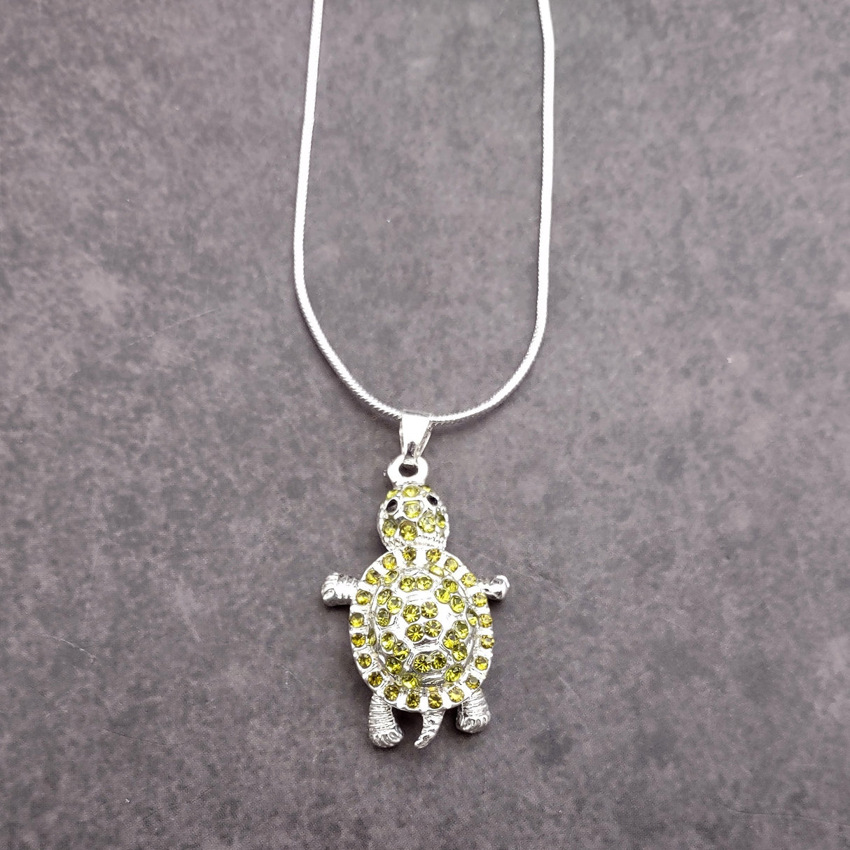 Green Sea Turtle Necklace Silver Rhinestone Pendant (approx. 16+ inches AROUND) Colorful Sea Turtle Jewelry a gift for ocean life lovers!