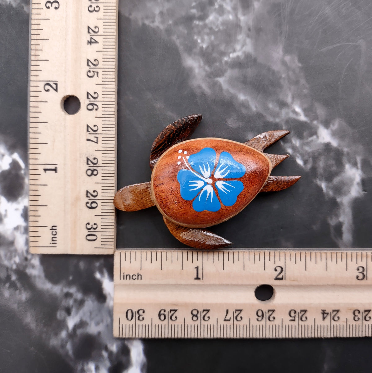 Wooden Sea Turtle Magnet Blue Hibiscus Flower (1 magnet approx. 2+ inches) Wood Sea Turtle Magnet gift for fridges cabinets doors!