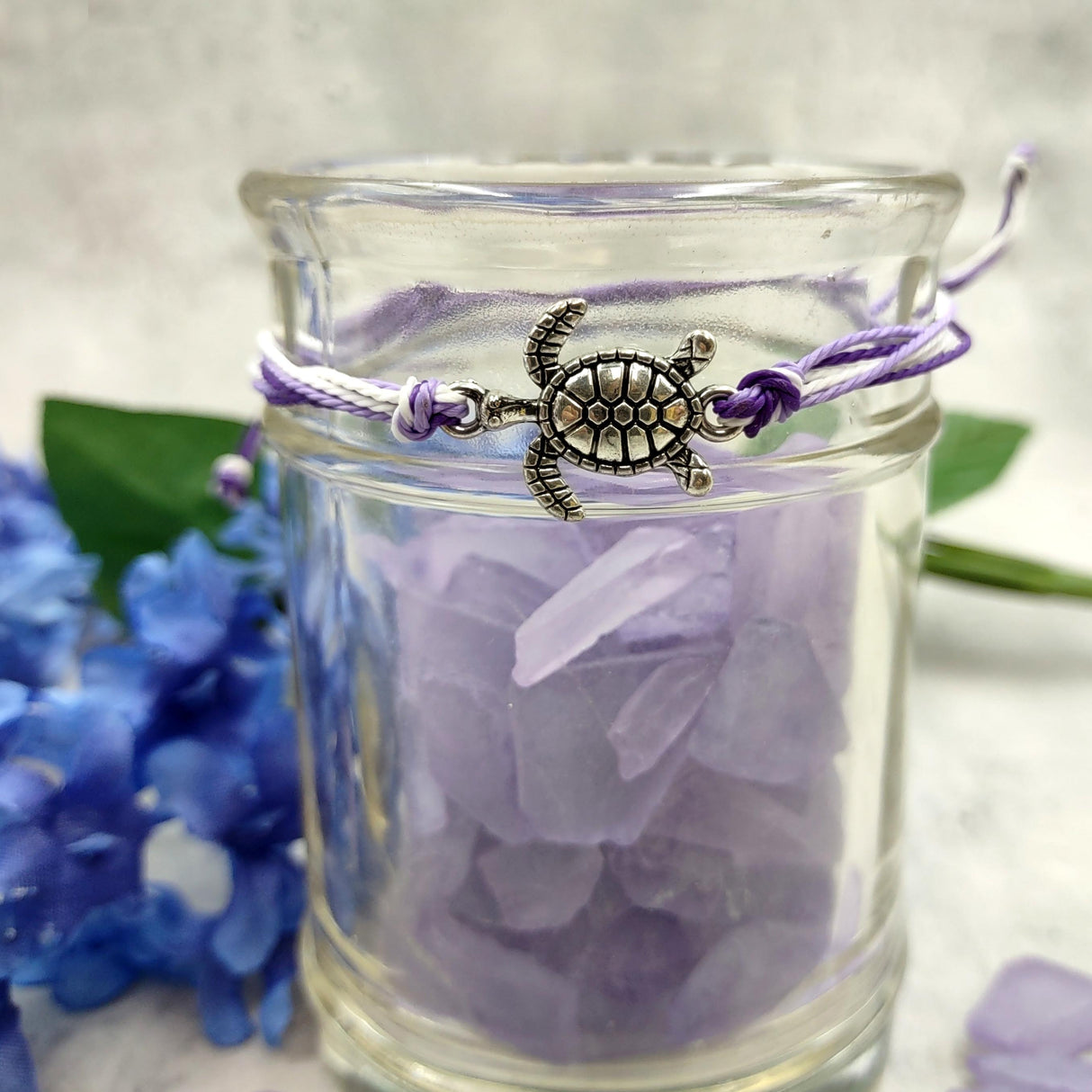 Sea Turtle Charm Bracelet Lavender Purple White Cord (approx. 5-7+ inches AROUND) Purple Sea Turtle String Bracelet Jewelry for gifting!