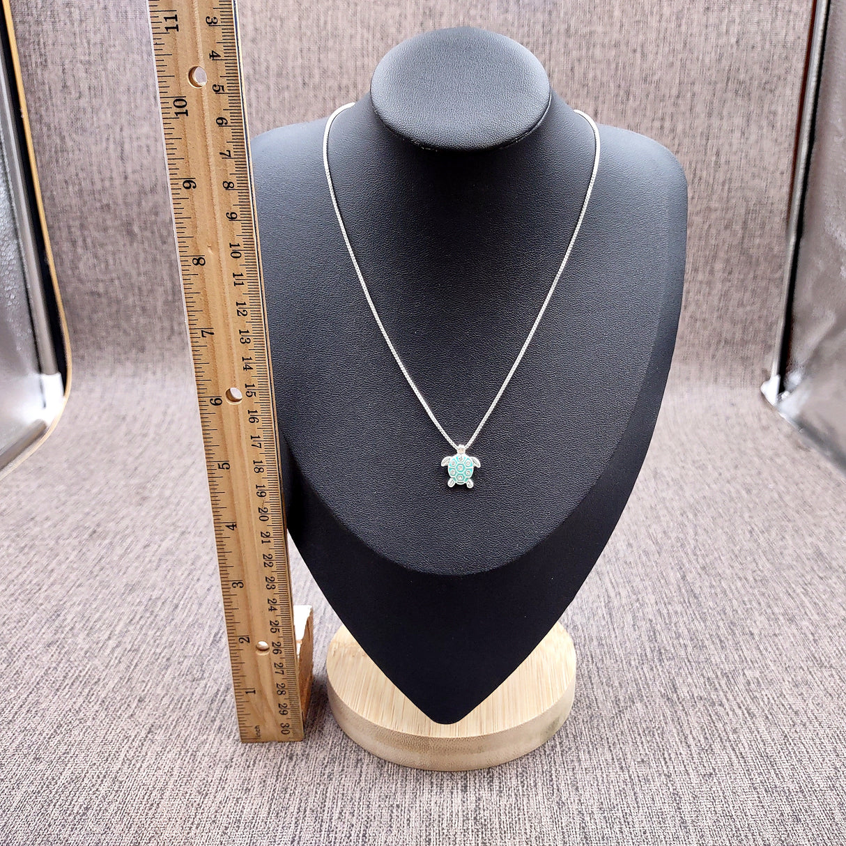 Silver Tone Sea Turtle Pendant Necklace Turquoise Shell with Crystal Accents (approx 16 inches AROUND) Aqua Silver charm for any look.