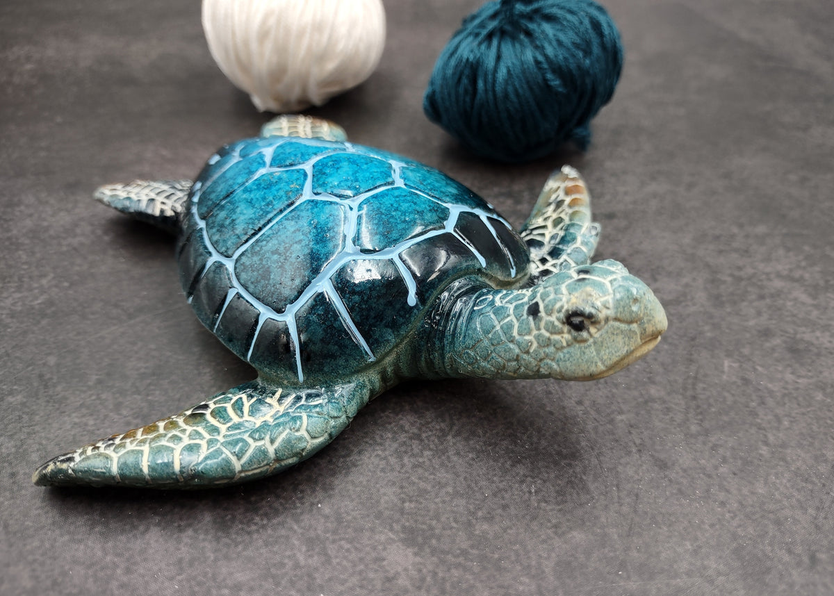 Blue Sea Turtle Figurine Painted Resin (1 turtle approx. 5+ inches long) Blue Painted Resin Sea Turtle Figure for coastal home decor!