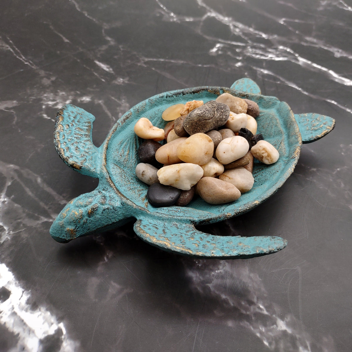 Cast Iron Sea Turtle Green Metal Dish (1 dish approx. 7+ inches wide) Green Metal Sea Turtle Plate adds coastal charm to kitchen & home!