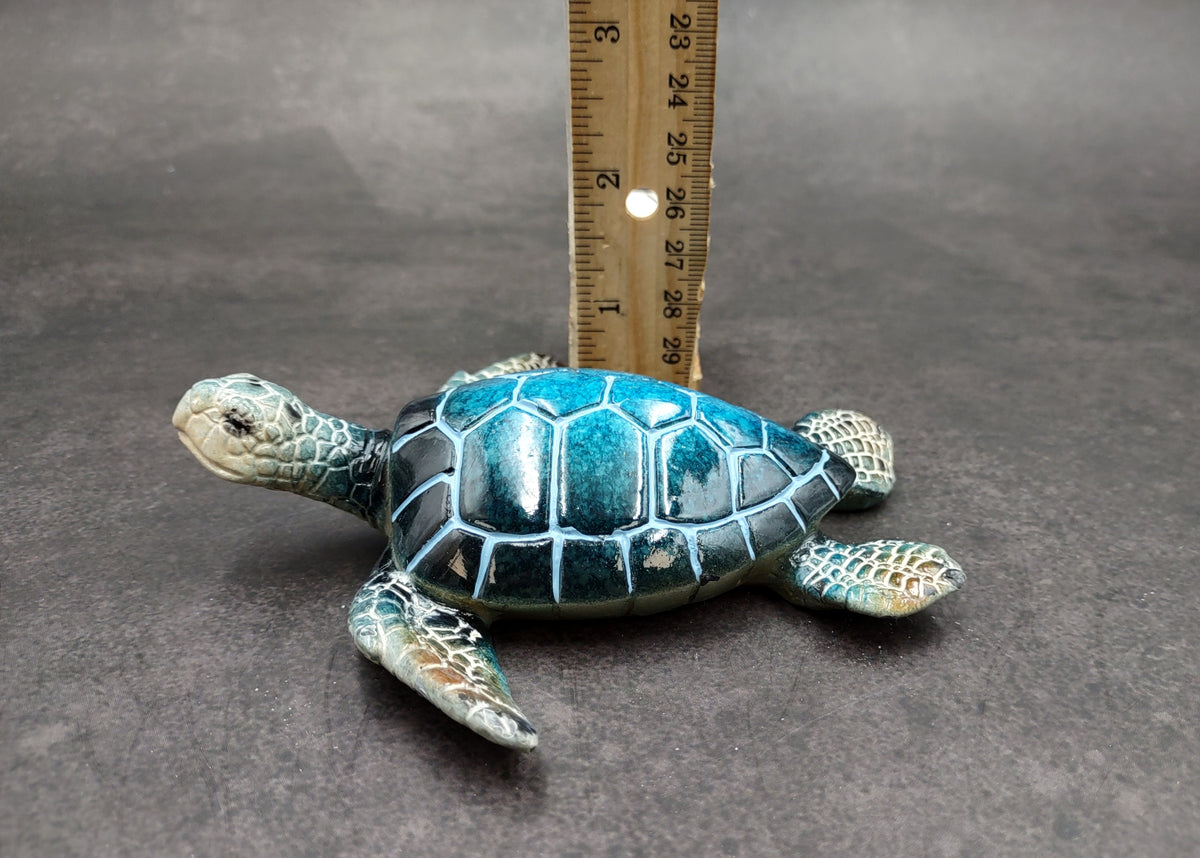 Blue Sea Turtle Figurine Painted Resin (1 turtle approx. 5+ inches long) Blue Painted Resin Sea Turtle Figure for coastal home decor!