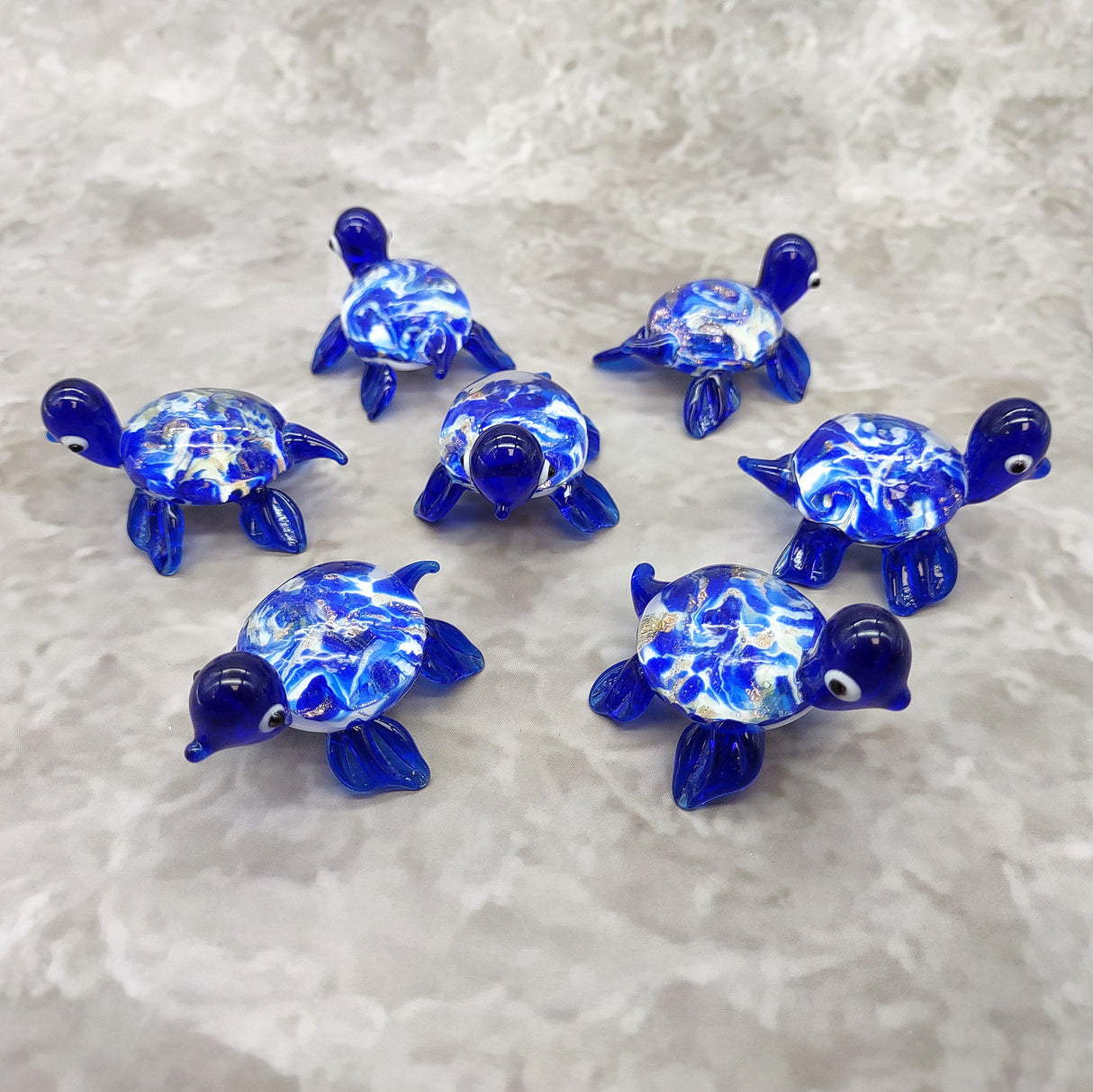 Swirl Glass Sea Turtle Figurine Blue (1 sea turtle figure approx. 1.5 inches) Swirly Blue Glass Sea Turtle for gifts décor & collecting!