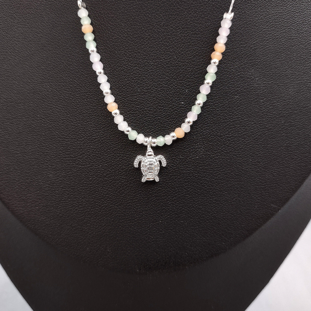 Sea Turtle Charm Necklace Orange Green Blue Beads Silver Color (approx. 14+ inches AROUND) Sea Turtle Necklace Jewelry for seaside wear!