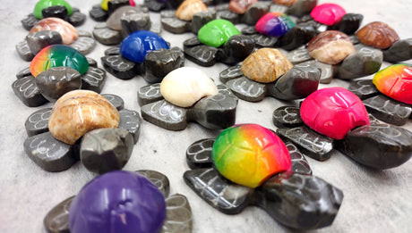 Image of a collection of marble sea turtles