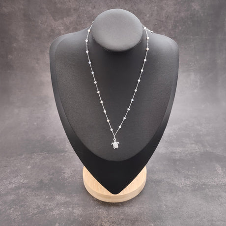 Sea Turtle Charm Necklace Delicate Pink Purple Beads Silver Color (approx. 14+ inches AROUND) Silver Sea Turtle Chain for resort wear!