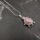 Pink Sea Turtle Necklace Silver Rhinestone Pendant (approx. 16+ inches AROUND) Colorful Sea Turtle Jewelry a gift for ocean life enthusiast!