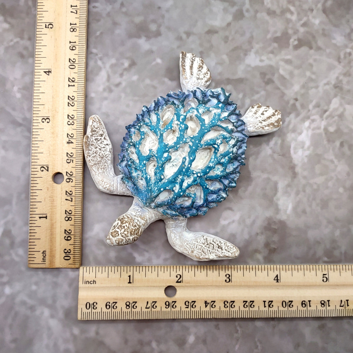 White Sea Turtle Blue Coral Shell Figurine (1 figure approx. 4+ inches) Rough White Blue Sea Turtle Statuette for decor gifts & collecting!