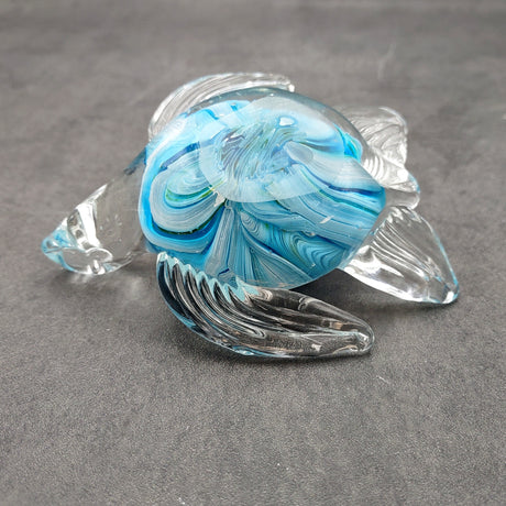 Aqua Blue Swirl Glass Sea Turtle Figurine (1 figure approx. 4.5 inches long) Aqua Blue Glass Sea Turtle for coastal home decor & collecting!