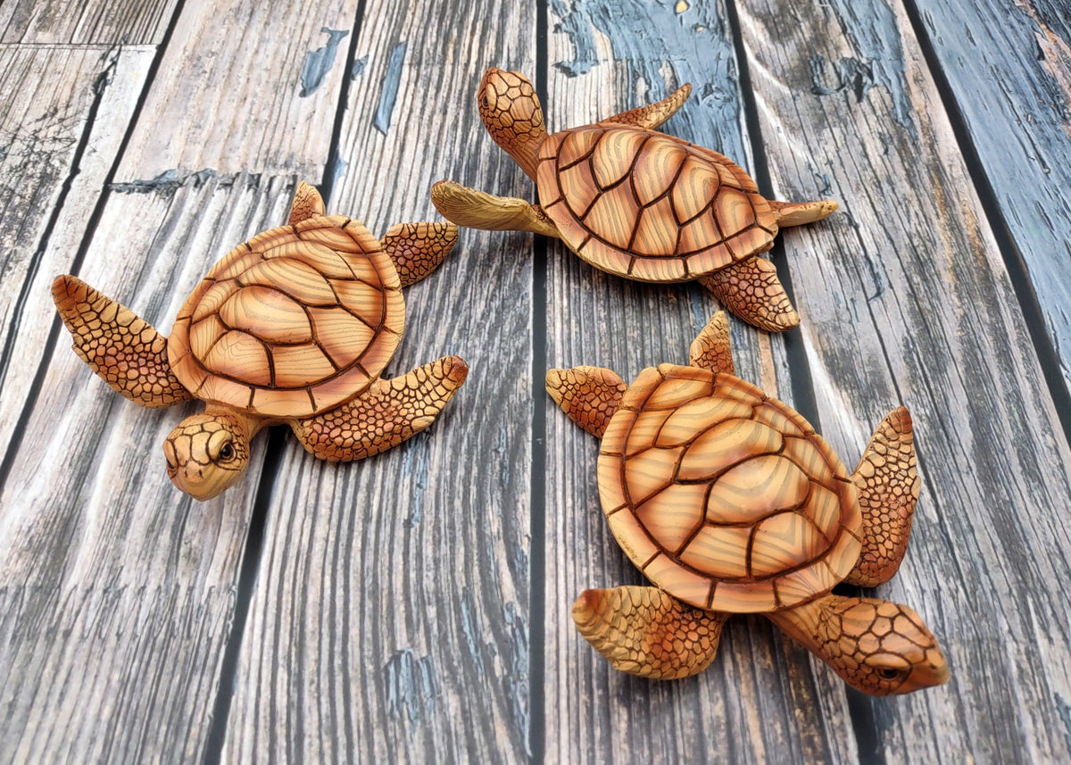 Sea Turtle Figurine Brown Wood Style (1 turtle approx. 5+ inches) Resin Sea Turtle Figure for coastal beach home display & decoration!