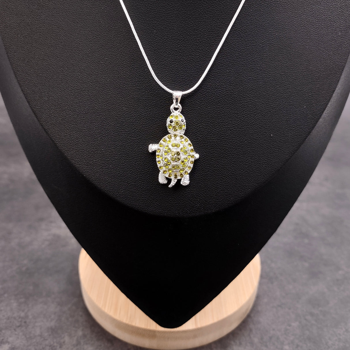 Green Sea Turtle Necklace Silver Rhinestone Pendant (approx. 16+ inches AROUND) Colorful Sea Turtle Jewelry a gift for ocean life lovers!