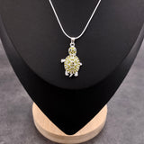 Green Sea Turtle Necklace Silver Rhinestone Pendant (approx. 16+ inches AROUND) Colorful Sea Turtle Jewelry a gift for ocean life lovers!