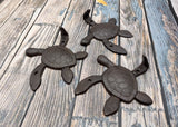 Dark Rust Cast Iron Sea Turtle Wall Hook (1 cast iron hook approx. 6+ inches) Dark Patina Sea Turtle Wall Hanger for coastal home decor!