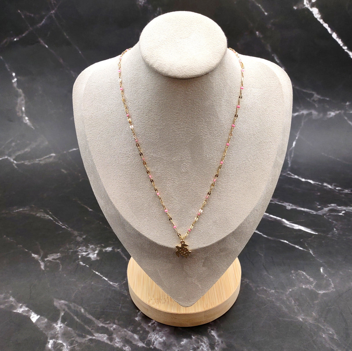 Sea Turtle Necklace Pink Gold Color (1 necklace approx. 16+ inches AROUND) Elegant Gold Tone Pink Sea Turtle charm necklace for gifting!