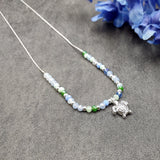 Sea Turtle Charm Necklace Blue Green White Beads Silver Color (approx. 14+ inches AROUND) Sea Turtle Necklace Jewelry for seaside wear!