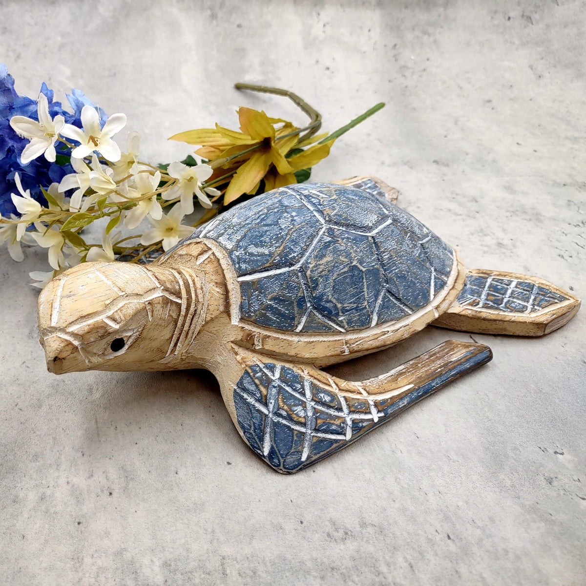 Large Blue Sea Turtle Painted Wood (1 sea turtle approx. 10+ inches) Dark Blue Painted Wooden Sea Turtle Figure for home décor & display!